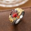 Anello squisito e lussuoso con gemma sintetica rossa - anello bicolore vintage creativo da donna come regalo per gioielli