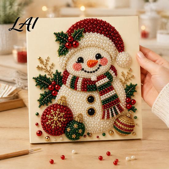 Progetti Artistici per Alleviare lo Stress Kit Perle Finte di Natale Pittura Capanna Innevata di Babbo Natale Kit Artigianale 3D Scintillante con Perline Fai da Te per Adulti Parete per le Festività Invernali di Casa