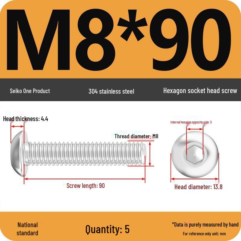 304 Stainless Steel Pan, Half, and Round Head Hexagon Screws (M2-M12)