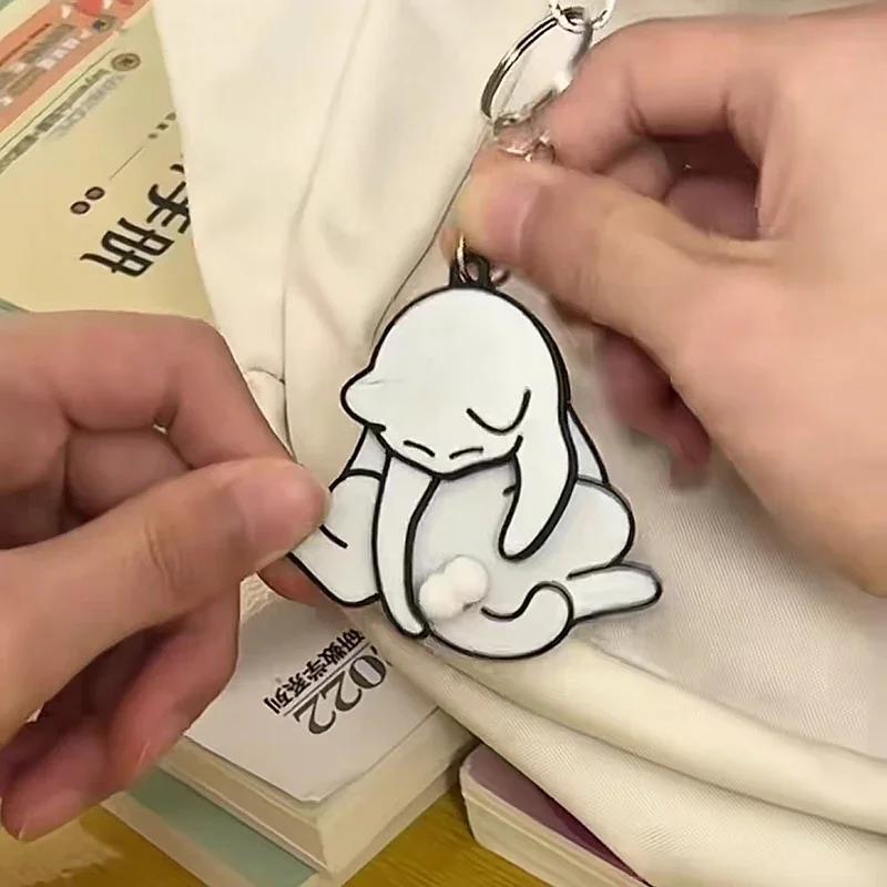 1-40PCS Creative Pull Play Egg Cat Keychain Pendant Cute Rotatable Acrylic Bag Pendant for Women Keyring Purse Car Accessories