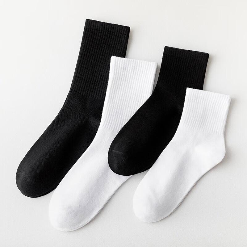 Men's Long Socks, Solid Color Black And White, Business Casual Breathable High Tube Socks, Sporty Style for Autumn And Winter, 6 Pairs