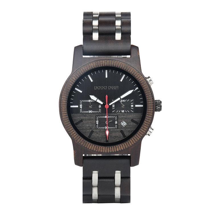 Wood Watch Multifunctional Luminous Calendar Chronograph 3-sub Dials Wooden Quartz Wristwatch Gift