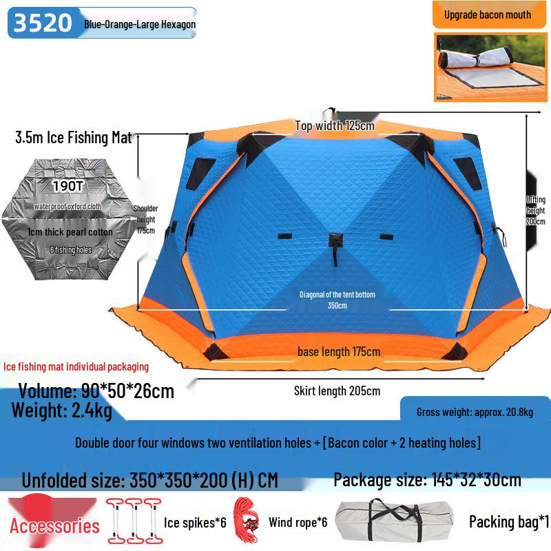 Hexagonal Cotton Ice Fishing Tent - Thickened, No Assembly Needed