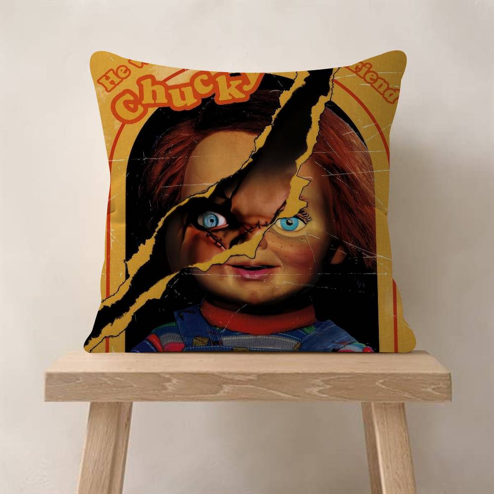 Klassischer Chucky Horrorfilm Kissenbezüge Cartoon Sofa Dekorativ Zuhause Zweiseitiger Druck Kurzer Plüsch Niedlicher Kissenbezug