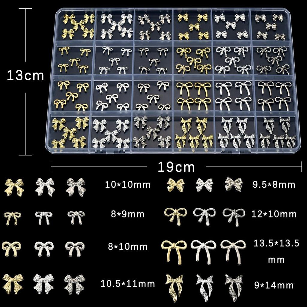 24-Grid Gold Bowknot Nail Art Accessories