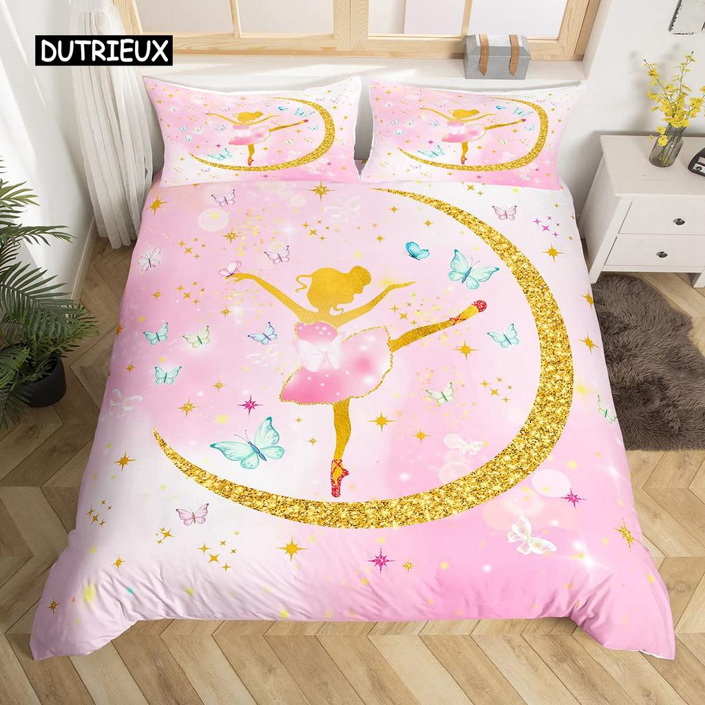 Set de cuvertură de pilota pentru fete de balet King Size Pink Set de lenjerie de pat Balerini minunați Copii Fete Husă de pilota din poliester moale prințesă