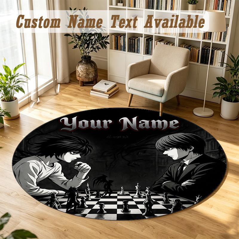 Round Rug Custom NameDeath Note Pattern Non Slip Carpet Home Floor Decor