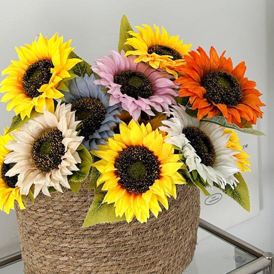 Artificial Flowers Realistic Sunflower Bouquet for Home Decoration UV-Resistant Fade-Free Adjustable Stem Living Room Bedroom Wedding Photo Props