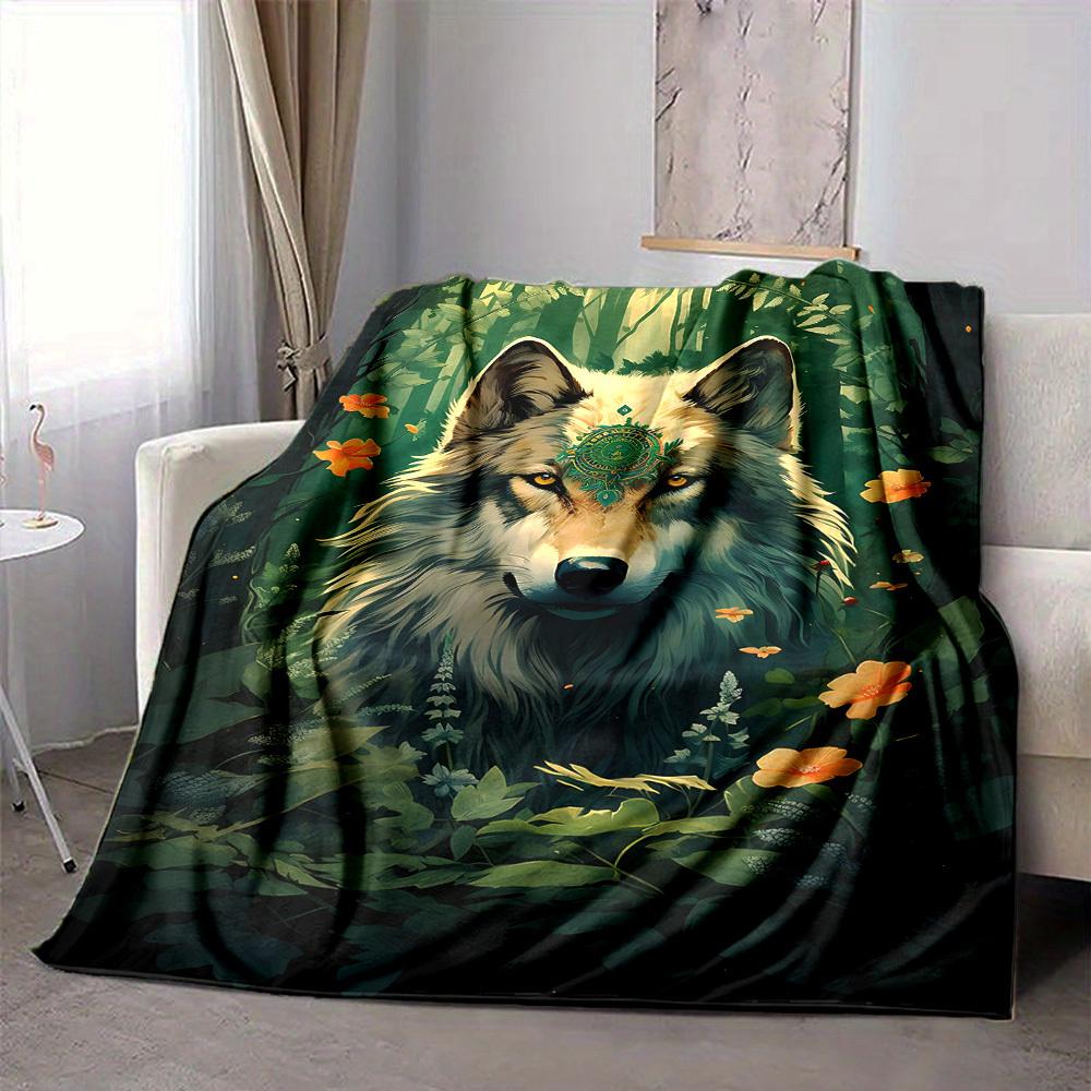 1pc Wolf Forest Blanket, Lightweight Flannel Throw Blanket For Sofa, Bed, Travel, Camping, Living Room, Office, Couch, Chair, And Bed