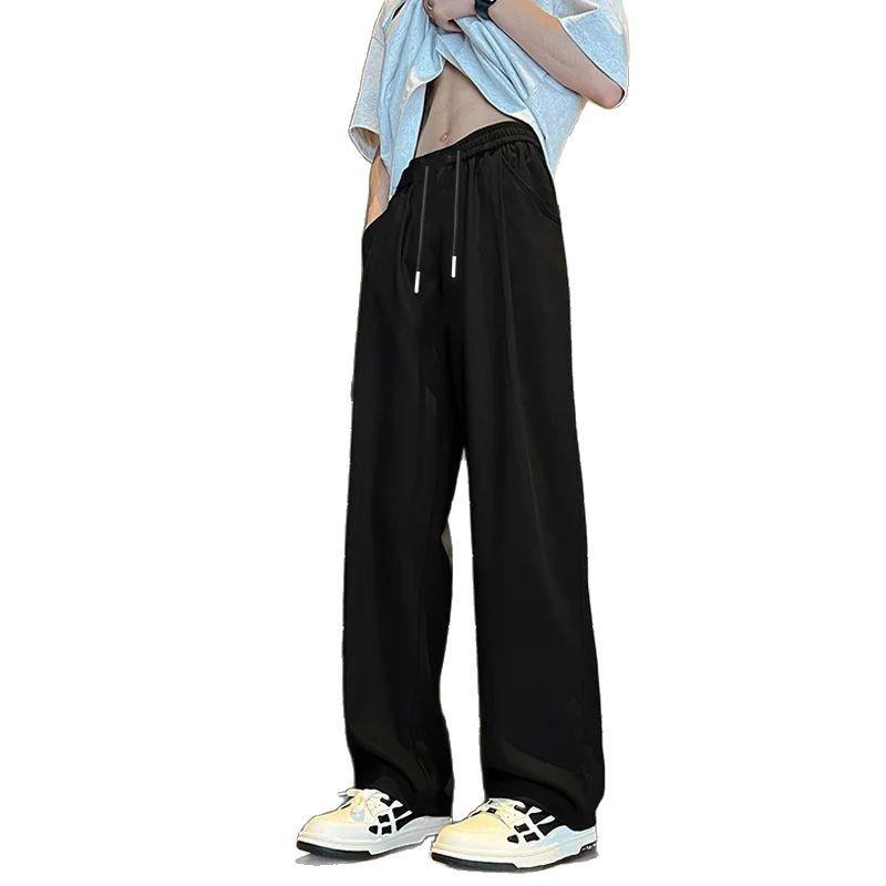 Men's Summer Ice Silk Wide-Leg Pants - Japanese Style, Loose, Straight Casual Trousers