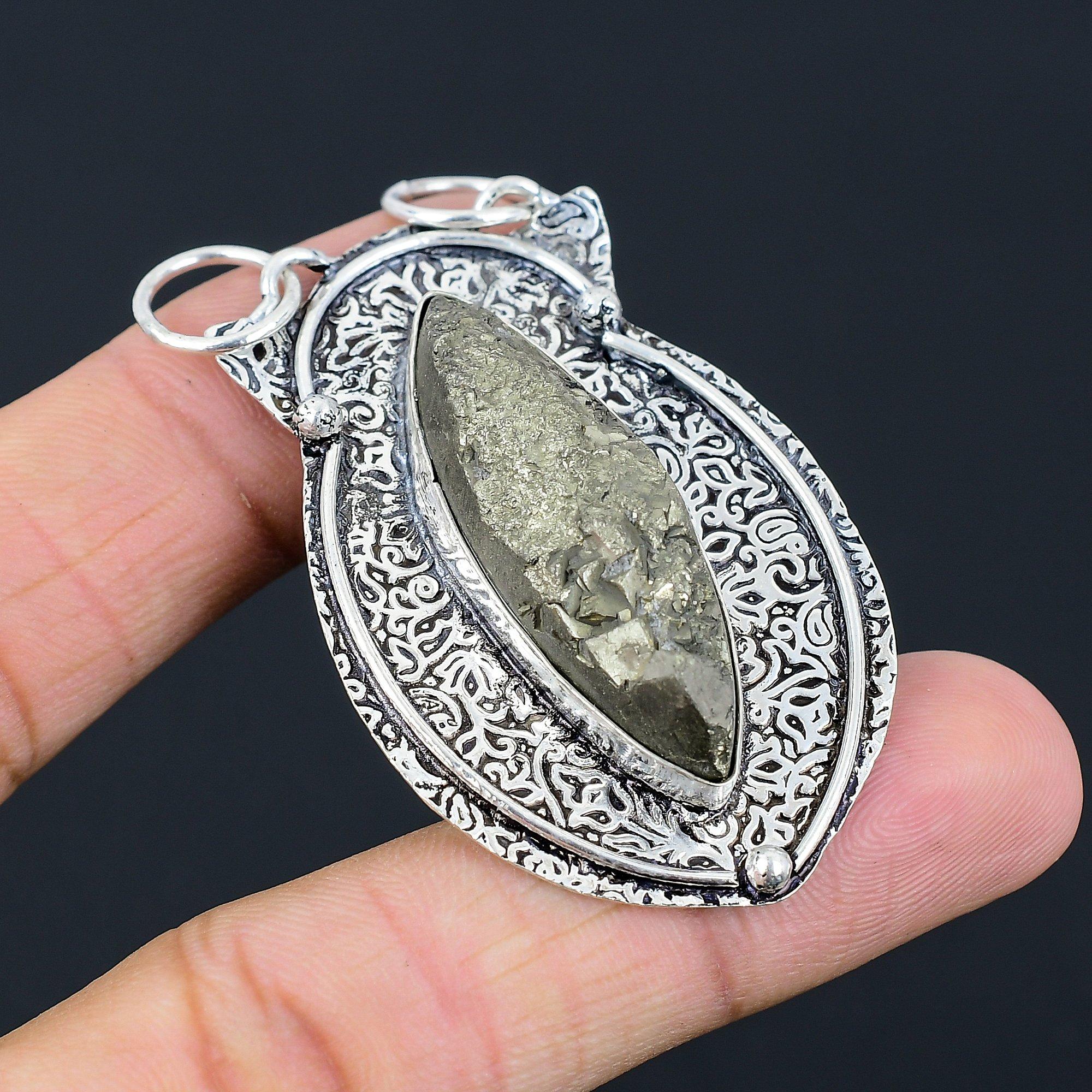Подарок на день рождения для нее Натуральный пирит Друза Камень Подвеска Стерлинговое серебро 925 пробы