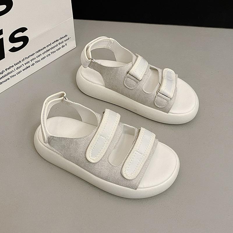 2025 Summer New Velcro Casual Sports Sandals Lightweight Thick Sole with One Word Fashion Shoes Korean Version of Women's Shoes