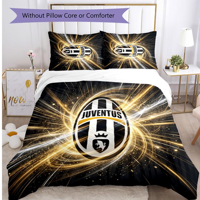 Juventus FC Pattern Printed 3PCS Bedding Set Soft Skin-Friendly Washable Duvet Cover & Pillowcases Set All Season Bedroom