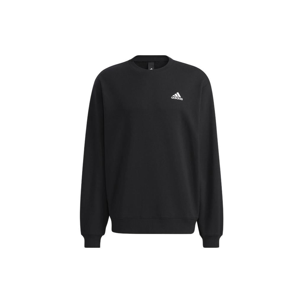 Adidas Solid Color Crew Neck Logo Print Long Sleeve Sweatshirt Unisex Tops Black H37067