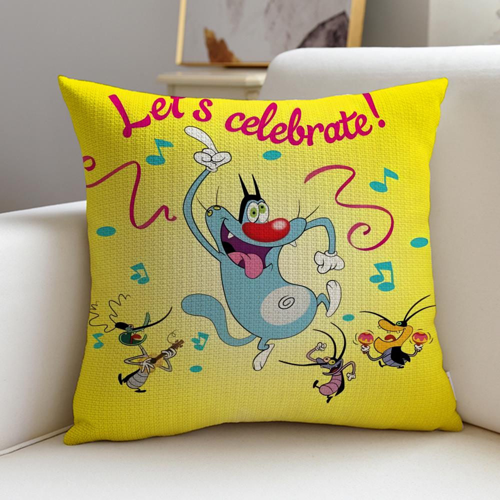 OOggy and the CockroachesS Cushion Cover Breathable and skinfriendly linen pillowcase square removable and washable cushion