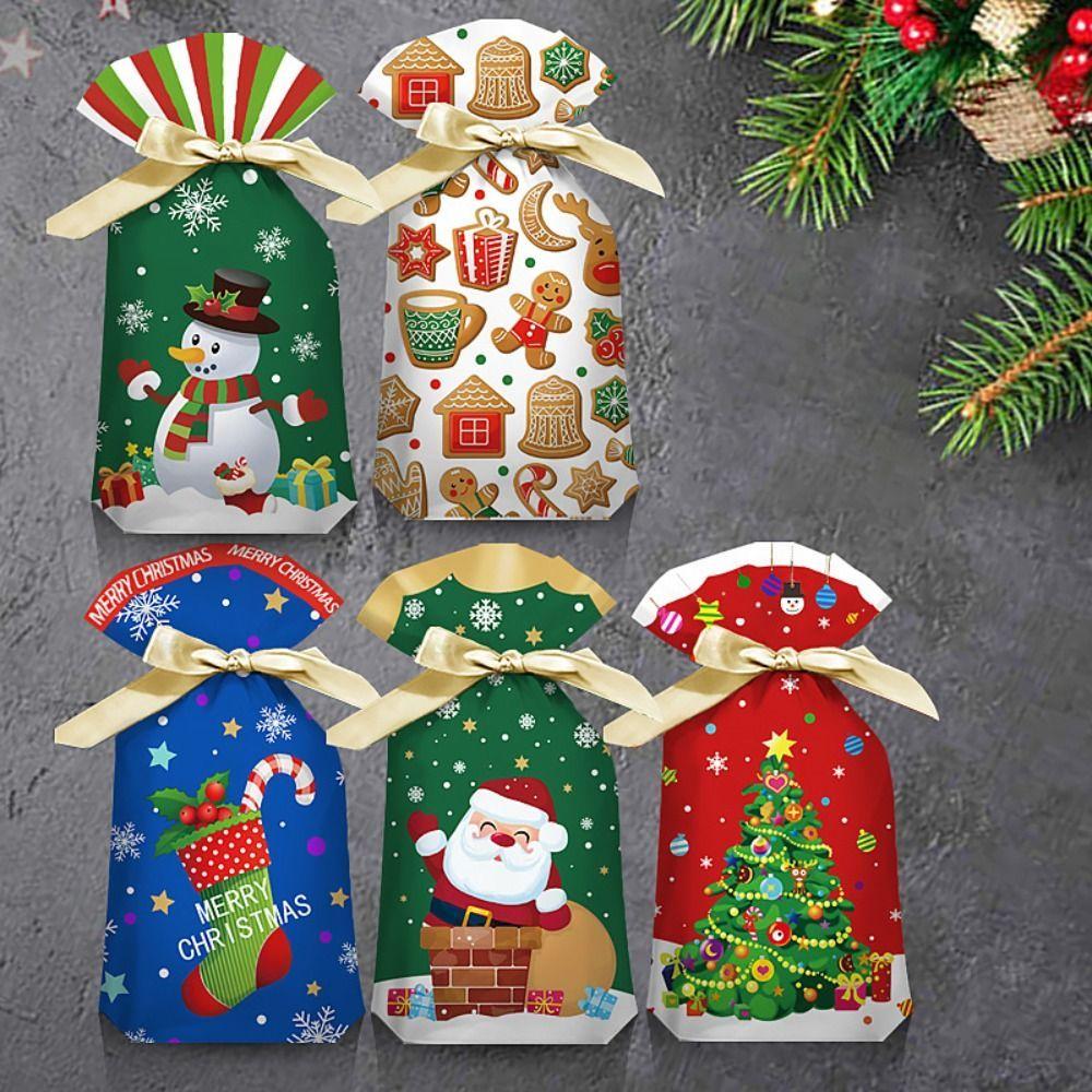50PCS Rabbit Ear Xmas Candy Bags Merry Christmas Santa Claus Biscuit Bags Snowmen Snowflakes Candy Treat Bag Christmas