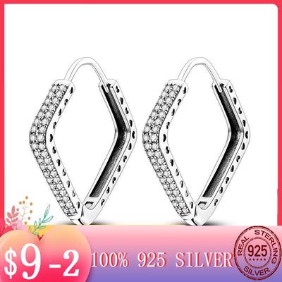 Shimmering Luxury Square Rhombus Pave Zircon Hoop Earrings For Women Girl Female Silver Color Fashion Korean Jewelry New