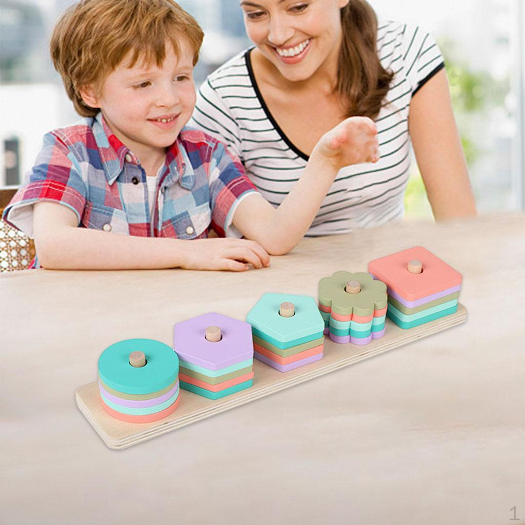 Educational Stacking Toys Matching Puzzle Stacker Geometric Board Blocks for 4-6 Year Old Puzzle Board
