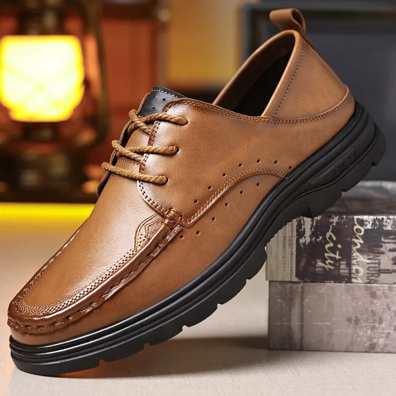 FashionNew Retro Breathable Male Loafers Spring Autumn New Designer Hand Sewing Soft Soled Fashion Casual Men's Leather Business Shoes