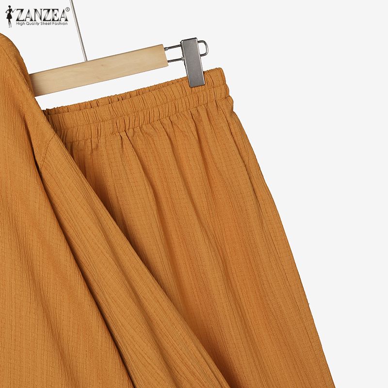 ZANZEA Completo da Donna Casual a Due Pezzi con Blusa a Manica Lunga Irregolare e Pantaloni Lunghi