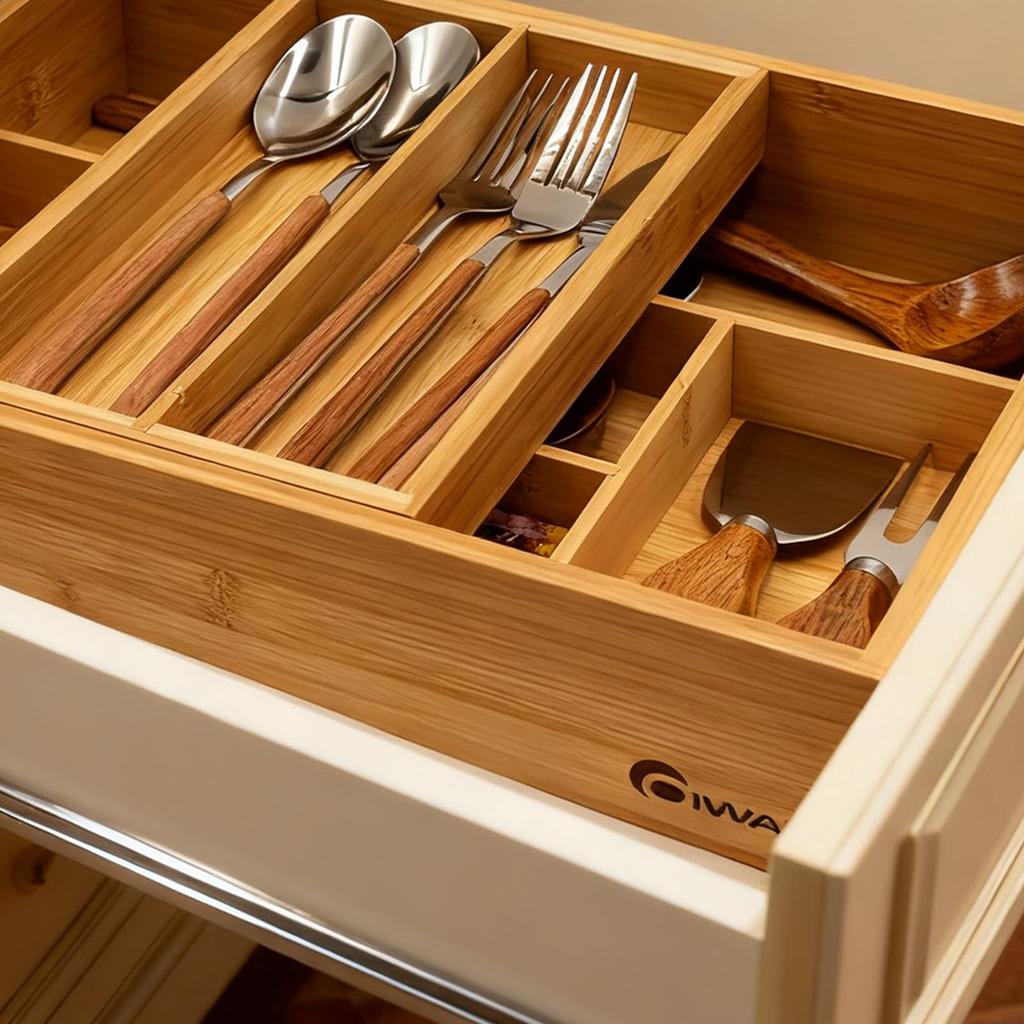 cutlery case with cutlery kitchen drawer stationery and cosmetics made of bamboo x x Two-tiered dividers, tray, storage, organizer, organizer, 2-tier