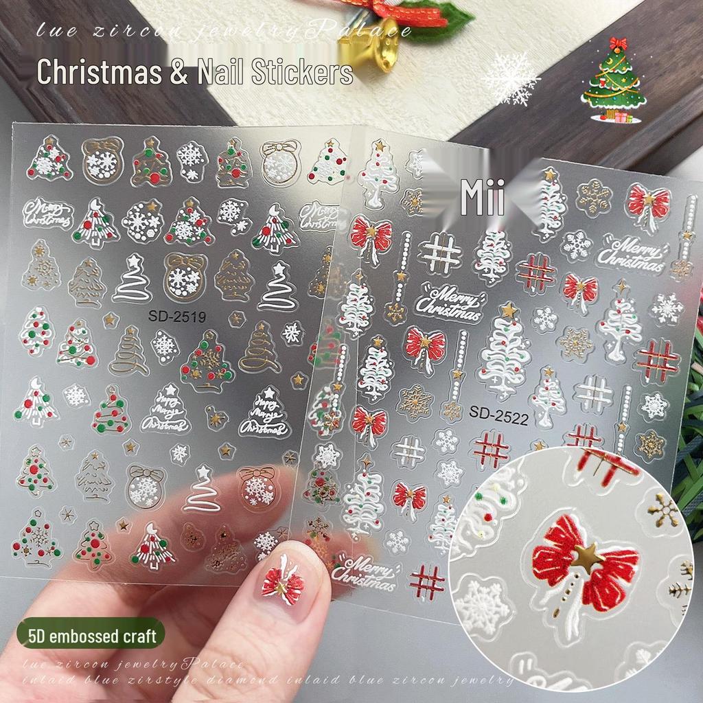 3D Embossed Christmas Nail Stickers - Santa, Tree, Snowflake & Reindeer Decor