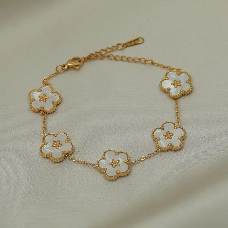 Classic Stainless Steel Multicolor Flower Charm Bracelets for Women Fashion Brand Jewelry Metal Bracelets