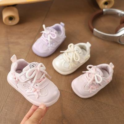 Baby Mädchen weiche Sohle Kleinkindschuhe Frühling Kinder rutschfeste Sneaker Prinzessinnen-Stil Schleife Kleinkind Netz Board Schuhe