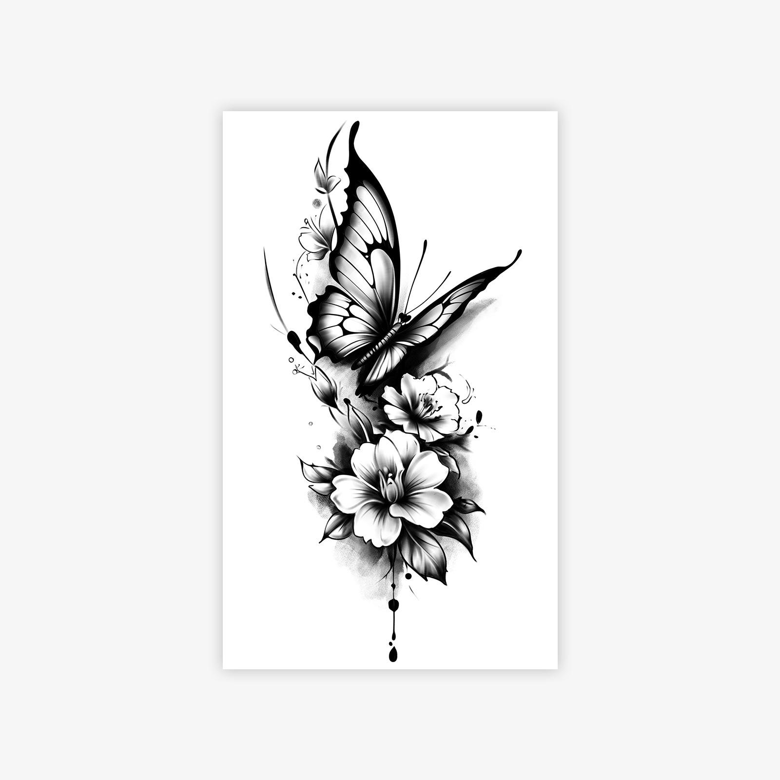 Domineering Dark Style Personalized Wind Butterfly Bouquet Tattoo Sticker Waterproof And Long-Lasting Tattoo Sticker 9*15