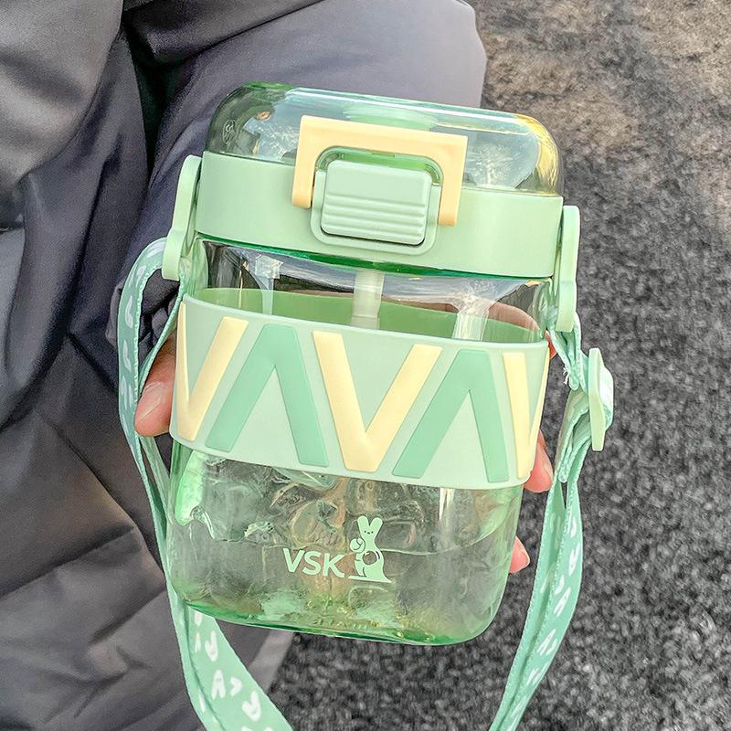 Water Cup Girls Large Capacity High Value Plastic Student Straw Cup Men Drop Resistant High Temperature Square Kettle Portable