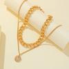 Punk style hip hop double layer thick chain choker necklace fashionretro coin pendant necklace