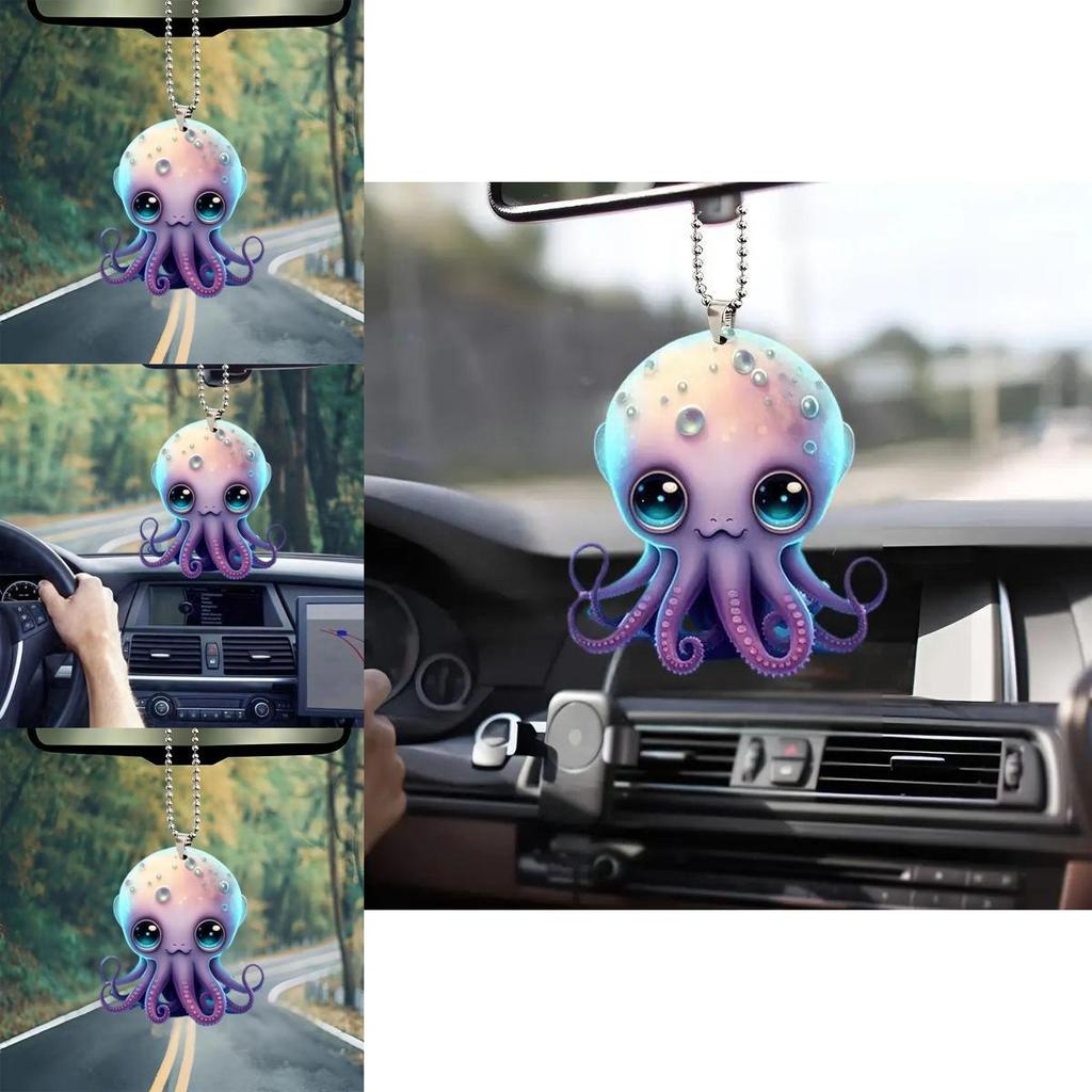 Niedlicher Acryl 2D Oktopus Auto Dekoration Hängeanhänger für Weihnachtsbaum Rucksack Schlüsselanhänger