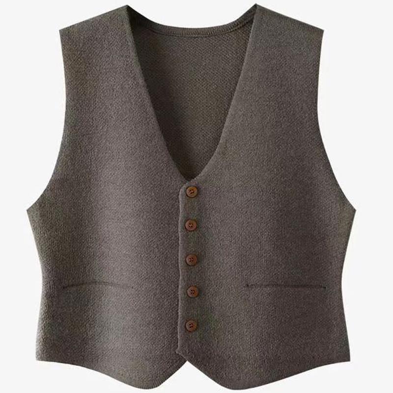 Korean Version of the Solid Color Inner Waistcoat Autumn and Winter Jacket, V-neck Single-breasted All-match Soft Suit Knitted Vest Women 078J10