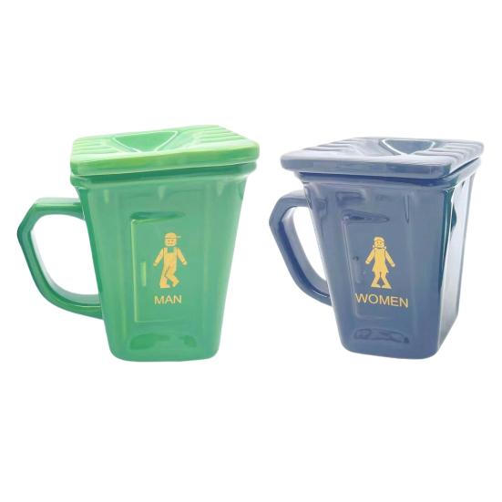 Funny Toilet Coffee Mug Novelty Shaped Mug Squatting Pan Ceramic Water Cup with Straw Adult Humor Gift for Office Home Use