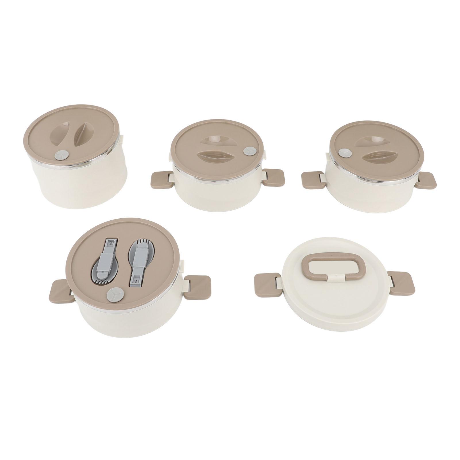 

3.3L 4 Tier Insulated Lunch Box 304 Stainless Steel Food Container Round Stackable Box with 2 Integral Fork Spoon