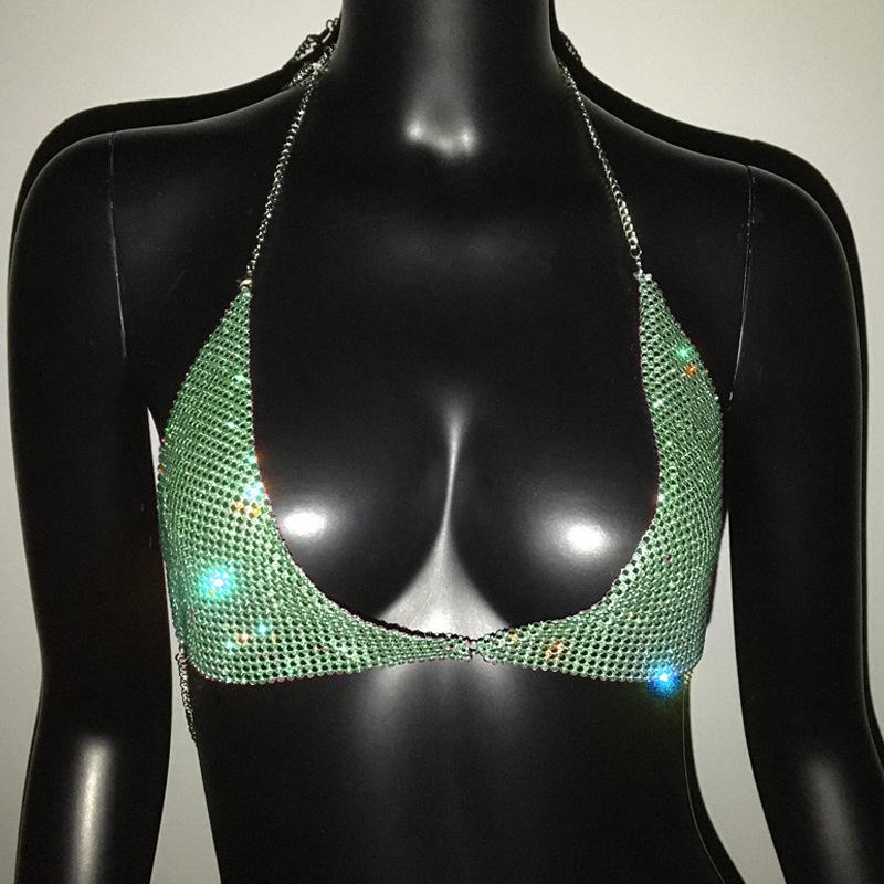 Chaîne de poitrine tendance entièrement pavée de strass et de diamants: Haut sexy à fines bretelles et dos nu pour femmes