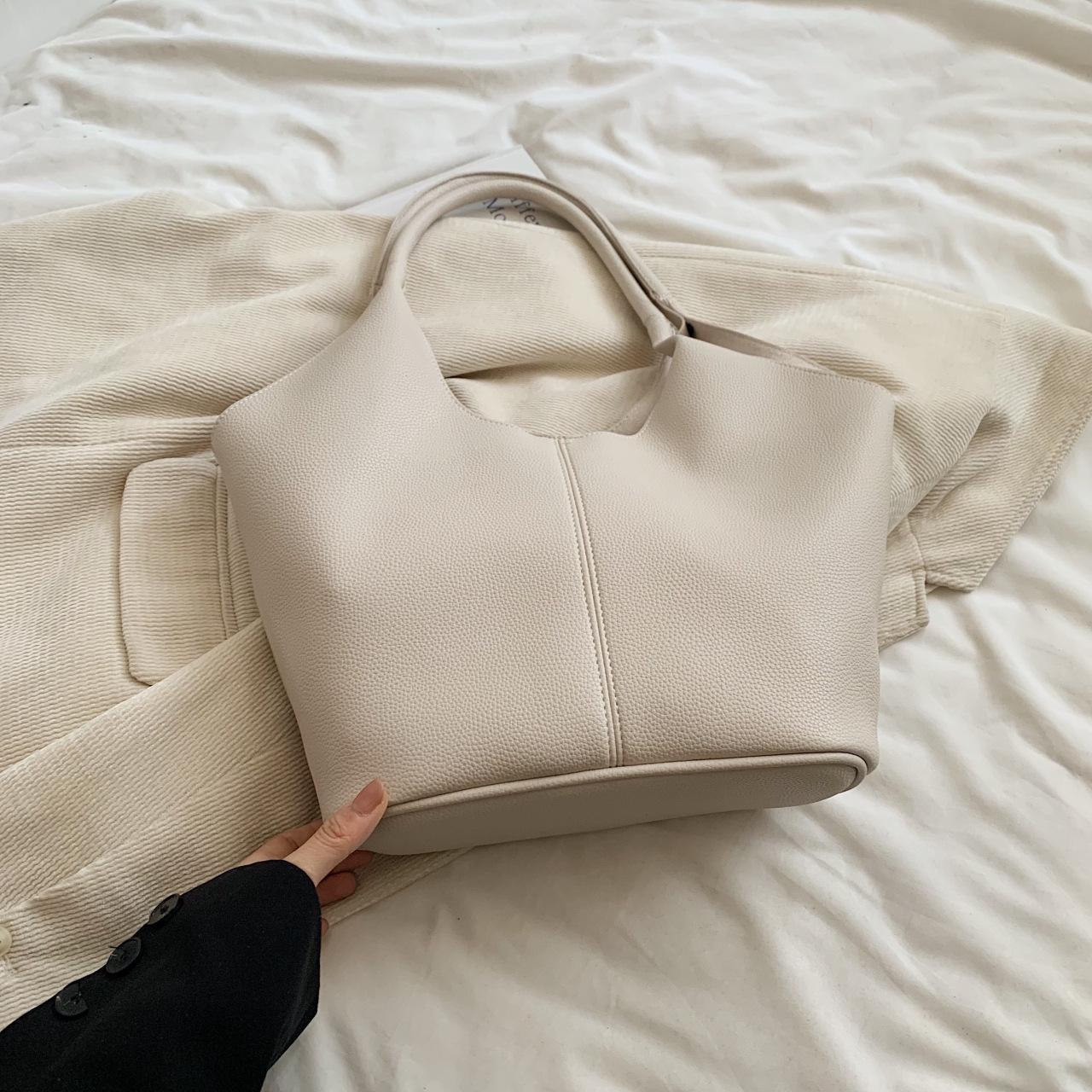 

Сумка-тоут для мамы и ребенка в корейском стиле большой вместимости - Дизайн с мягкой кожей для ношения на плече и под мышкой грязно-белый