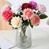 Artificial Rose with Green Leaves Realistic Fake Flower Stem Home Office Wedding Party