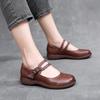Fashion GKTINOO Leather Shoes Women Mary Janes Genuine Leather Women's Shoes Round Toe Belt Buckle Ladies Casual Flats Large Size