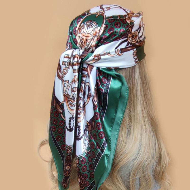 New 90*90cm Retro Brand Women Silk Scarf Bandanna Fashion Bohemian Pattern Square Hijab Lady Wrap Headband foulard muffler