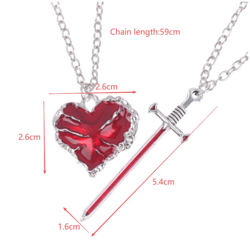 Modisches Und Schönes Simuliertes Schwert Herz Halsketten-Set Elegante Herren Und Damen Pulloverkette Schlüsselbein Kette Partnergeschenk