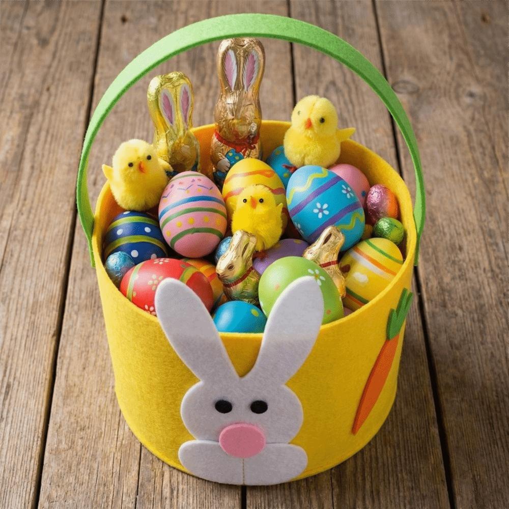 Cartoon Rabbit Egg Basket Cute Candy Gift Bag Multi-functional Easter Felt Basket  Easter Egg