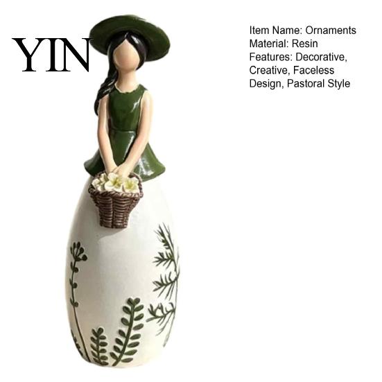 Decorative Vase for Dried Flowers Nordic Style Resin Girl Figurine with Flower Basket, Creative Desktop Ornament Soft Furnishings Home Decor,