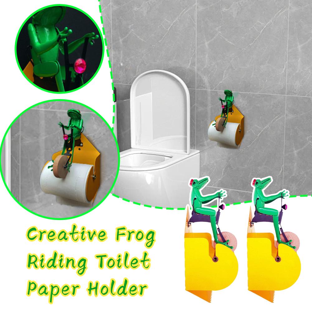 Creative Toilet Paper Holder Funny Frog Riding Unicycle Paper Personalized Wall Mounted Rack Toilet Storage Bracket W7D7