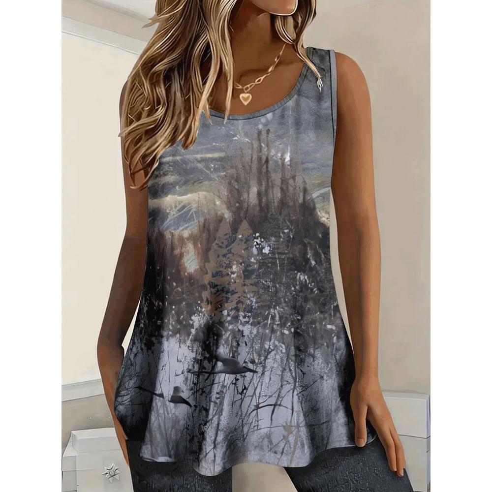 Fashion Women's Flower Printed T-Shirt Casual Loose Sleeveless Top Comfortable Camis Tank Tops