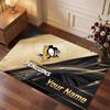 Pittsburgh Penguins Personalized Crystal Velvet Carpet, Customized Name Text Soft Anti‑Slip Rug for Living Room Bedroom