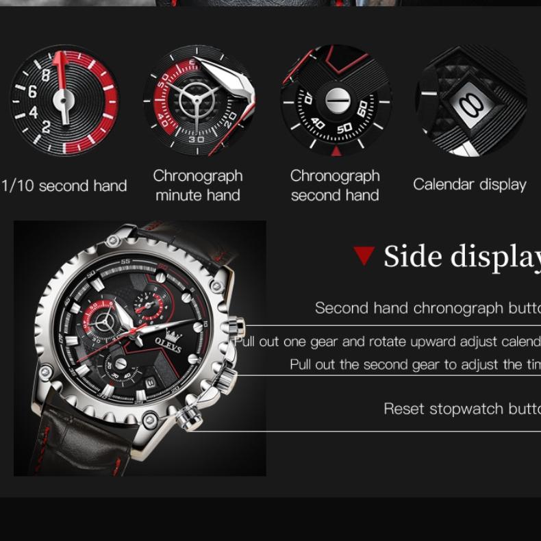 OLEVS Merkeklokke lysende stor urskive multifunksjons herreklokke herreklokke