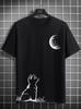 2026 New Unisexs Summer Cat Looking Moon Pattern Print Fashionable Casual Sports Loose Round Neck Short Sleeved Shirt