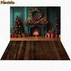 Mocsicka Christmas Photography Backgrounds Tree Decors Family Festival Party Photo Backdrops Green Wall Fireplace Pattern Banner