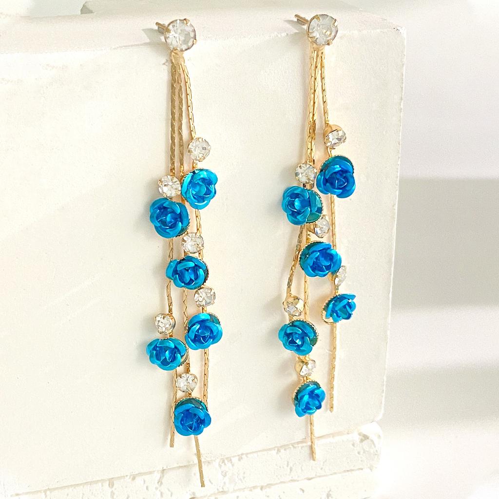 Luxury Flower Leaf Crystal Tassel Long Pendant Stud Earrings for Women Romantic Sweet Dangle Earrings Jewellery Accessory Gifts